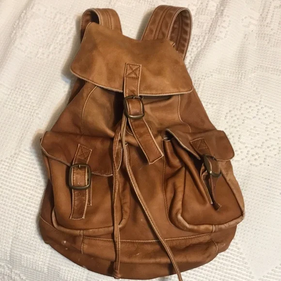 Brown Leather Backpack - Picture 1 of 9